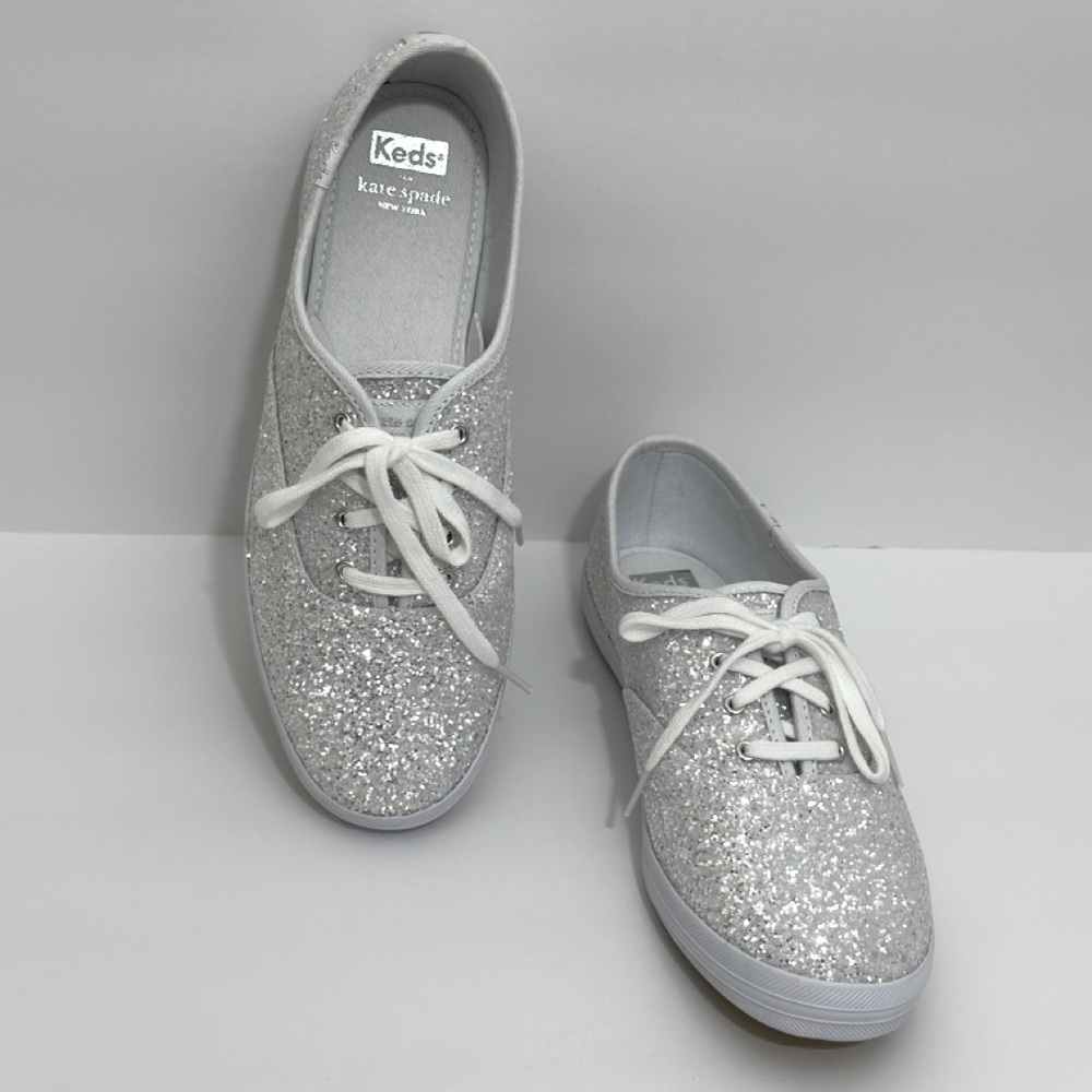 kate spade Silver Glitter Lace-Up Sneakers